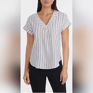 Ellen Tracy Women's Linen Blend V-Neck Top